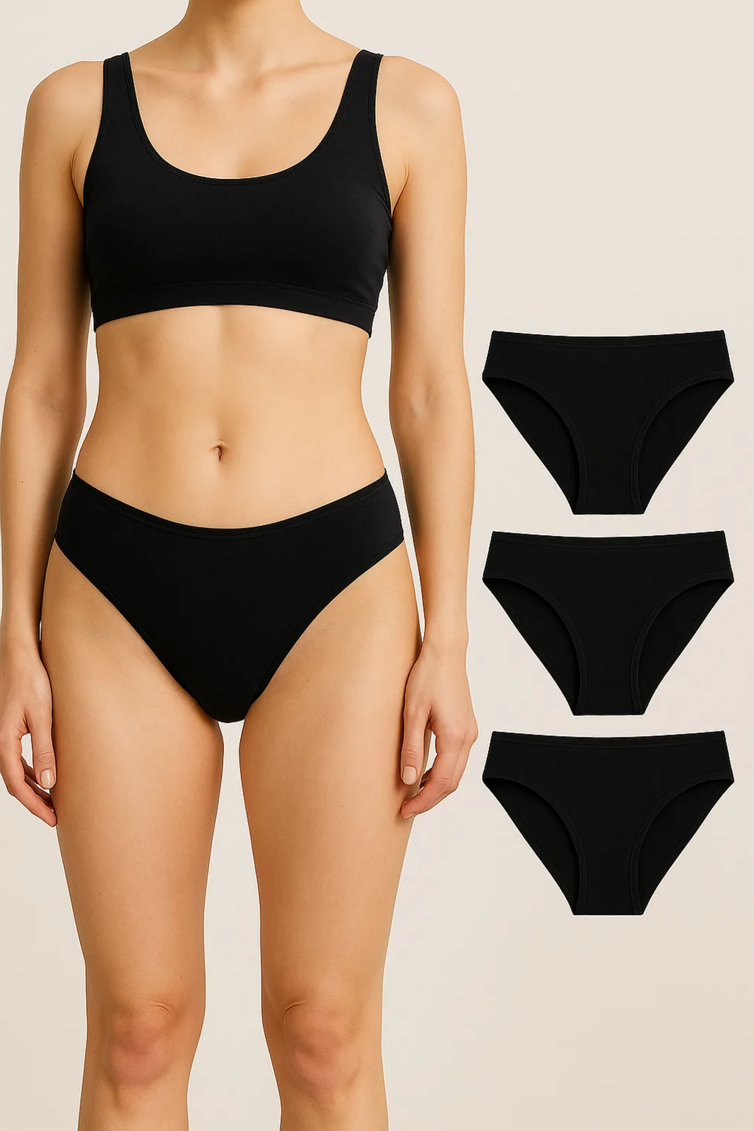 Women's 3-Pack %100 Cotton Black Briefs Set