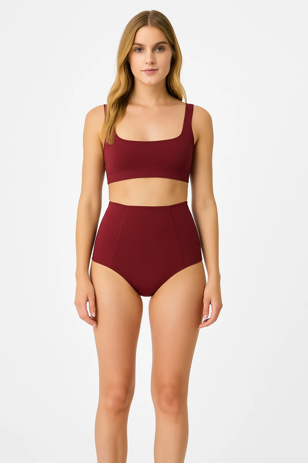 Burgundy Sculptfit High-Waist & Shaping & Sculpting Bikini Bottom