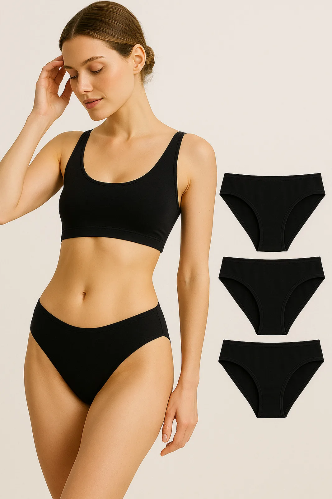 Women's 3-Pack %100 Cotton Black Briefs Set